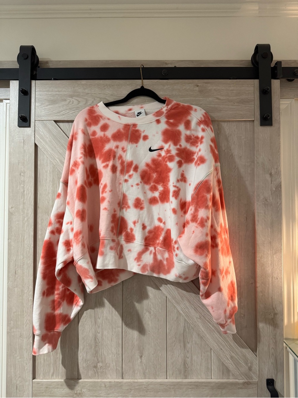 Nike Women's Coral Tie-Dye Cropped Crew Sweatshirt